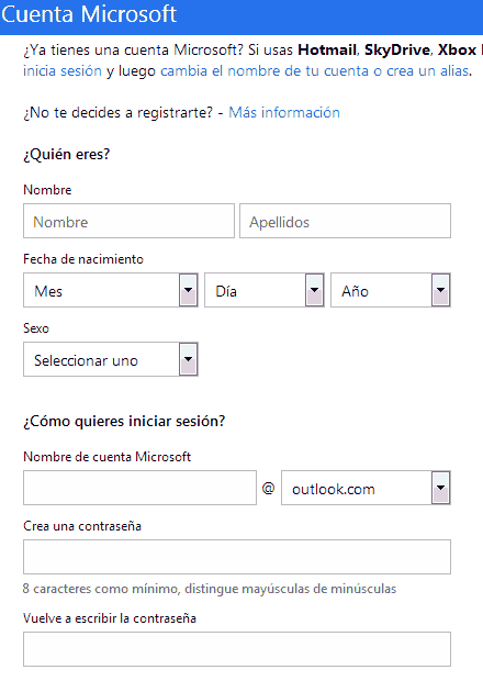 registro hotmail formulario primera parte