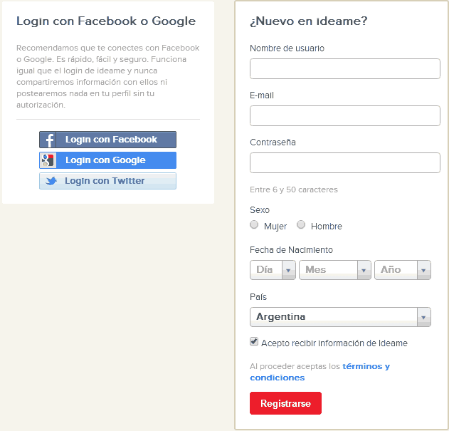 ideame crear cuenta