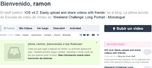 pagina de usuario vimeo