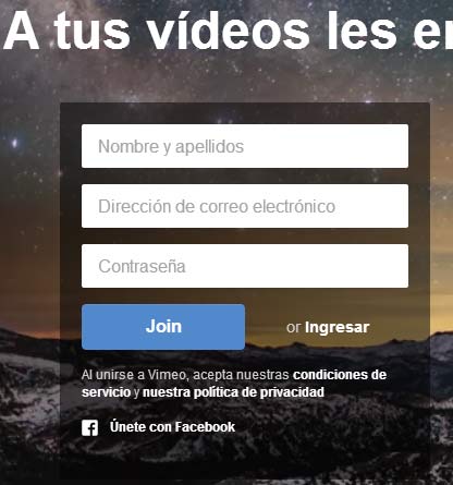 registro en vimeo